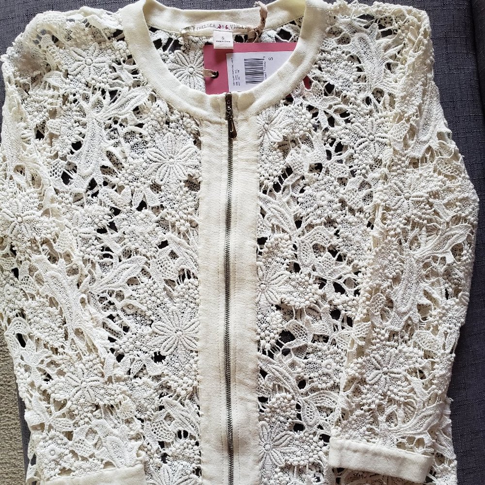 Chelsea & Violet Ivory Crochet Cardigan